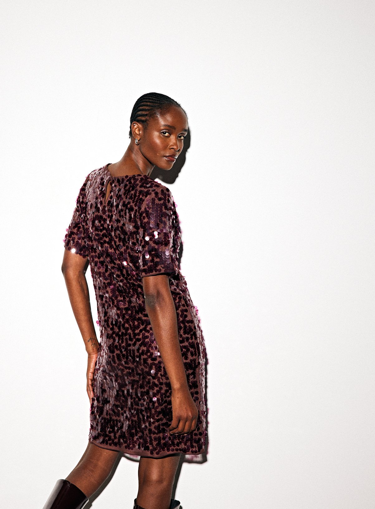 Burgundy Sequin Mini T-Shirt Dress 24 - Image 4 thumbnail